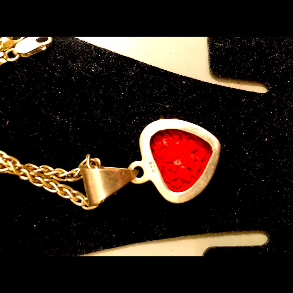 Sterling silver carved coral heart necklace